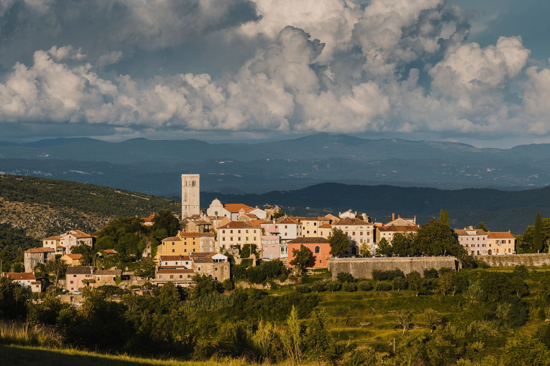 Aerial view of Oprtalj in Istria